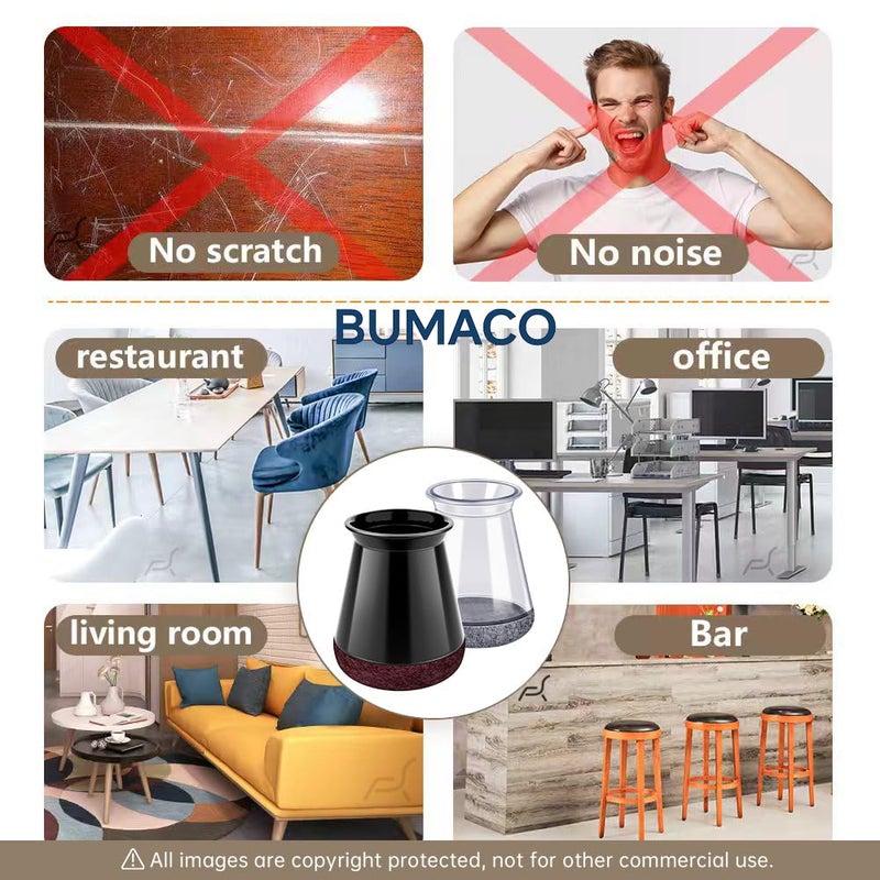 BUMACO واقيات أرجل الكرسي من BUMACO، واقيات أرجل الكرسي للأرضيات الصلبة، أغطية سيليكون لحماية الأرضيات، أسود - 20 قطعة مقاس XS عالمي (8/16 بوصة - 15/16 بوصة) - Image 3
